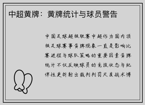 中超黄牌：黄牌统计与球员警告