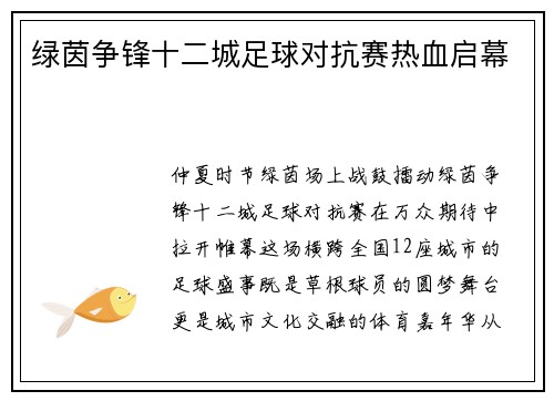 绿茵争锋十二城足球对抗赛热血启幕