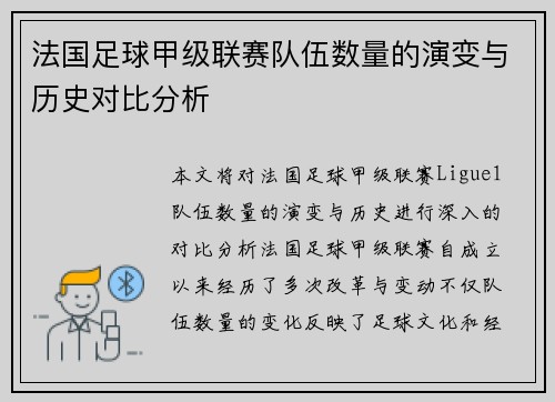 法国足球甲级联赛队伍数量的演变与历史对比分析